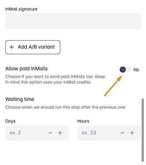 Allow paid inMails button that you can turn on in Skylead to bypass the LinkedIn connection limit