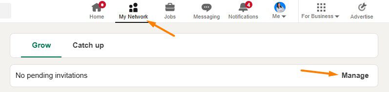 My network tab to manage LinkedIn connections