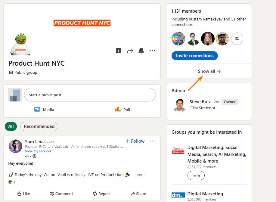 Show all members button in a LinkedIn group