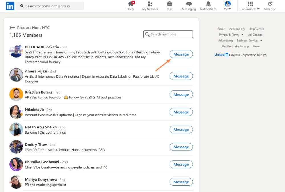 A screenshot showing how you can message LinkedIn group members to bypass the LinkedIn connection limit