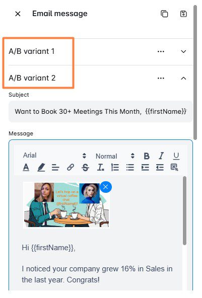 An image showing how to A/B test personalized outreach messages using Skylead