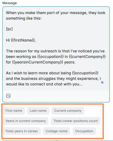 Skylead message variables to be used in personalized outreach