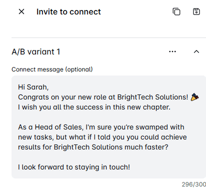 Invite to connect example 1