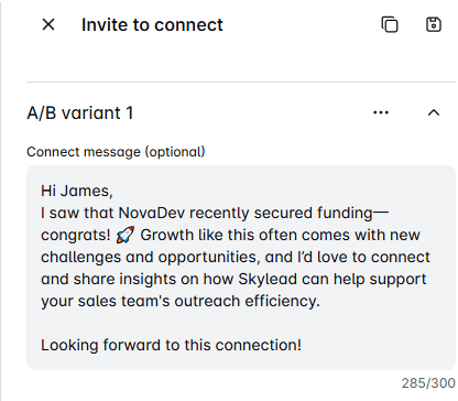 Invite to connect example 2