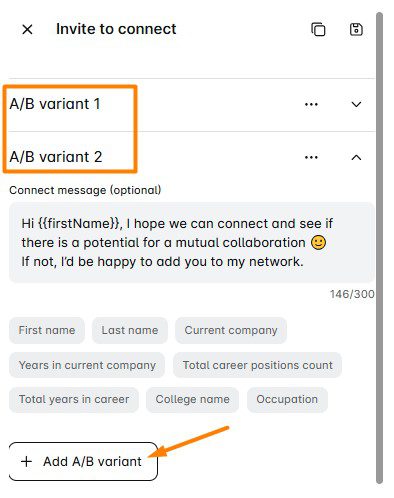 Screenshot showing the A/B testing feature in Skylead