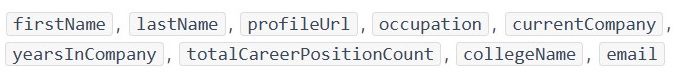 Example of column names in a CSV file to be used in a Skylead campaign