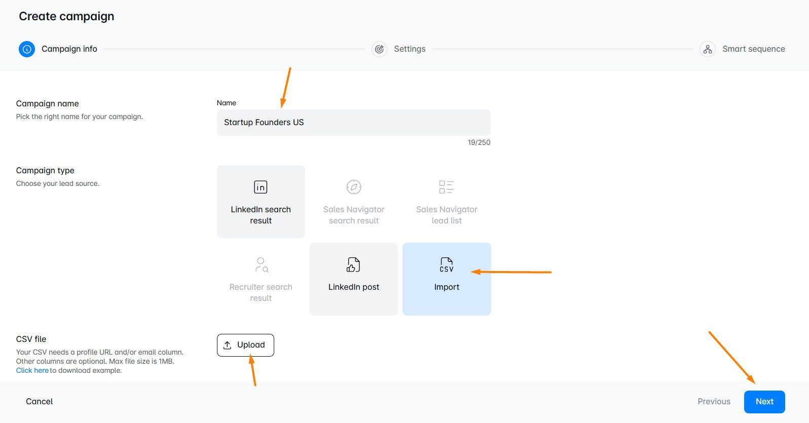 Filling campaign information in Skylead as a first step to reach out to business decision-makers