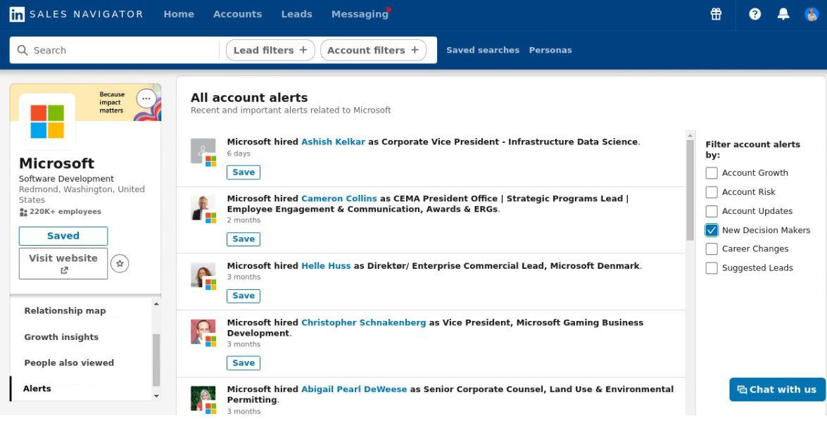 New business decision-makers alert in Sales Navigator