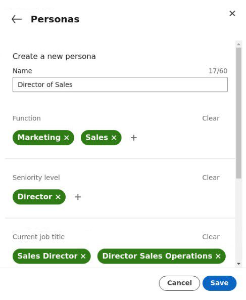 Create new business decision-makers persona in Sales Navigator.