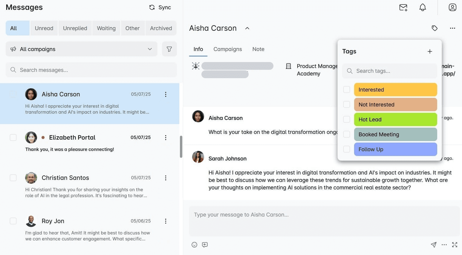 Smart inbox in Skylead to track responses from business decision makers