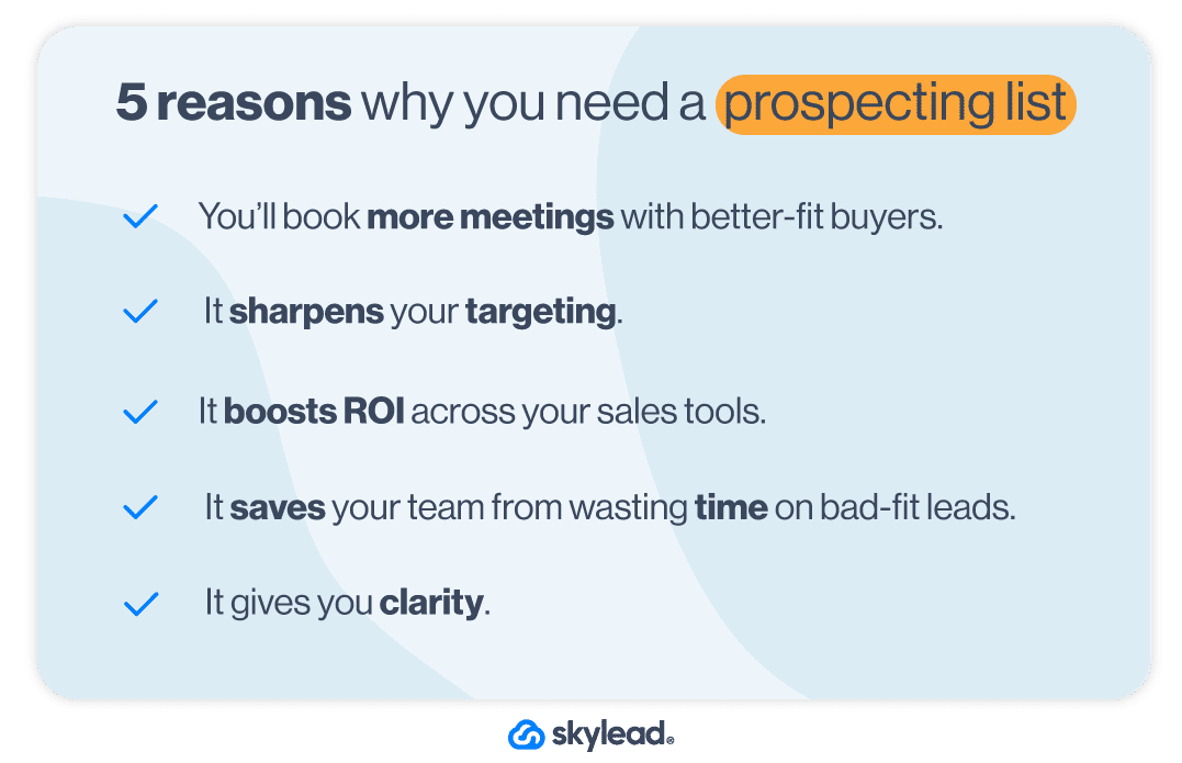 An image showing 5 reasons why you need a prospecting list