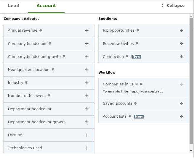 Sales Navigator account filters