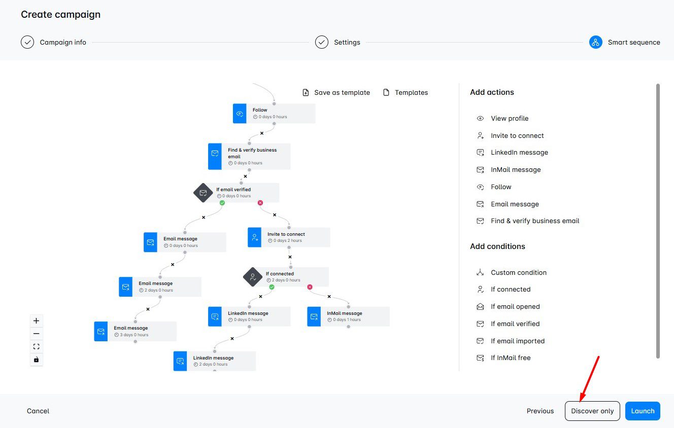 Discover leads only button in Skylead