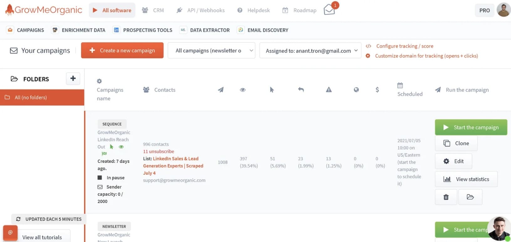 Best sales outreach tools, the image of GrowMeOrganic's dashboard