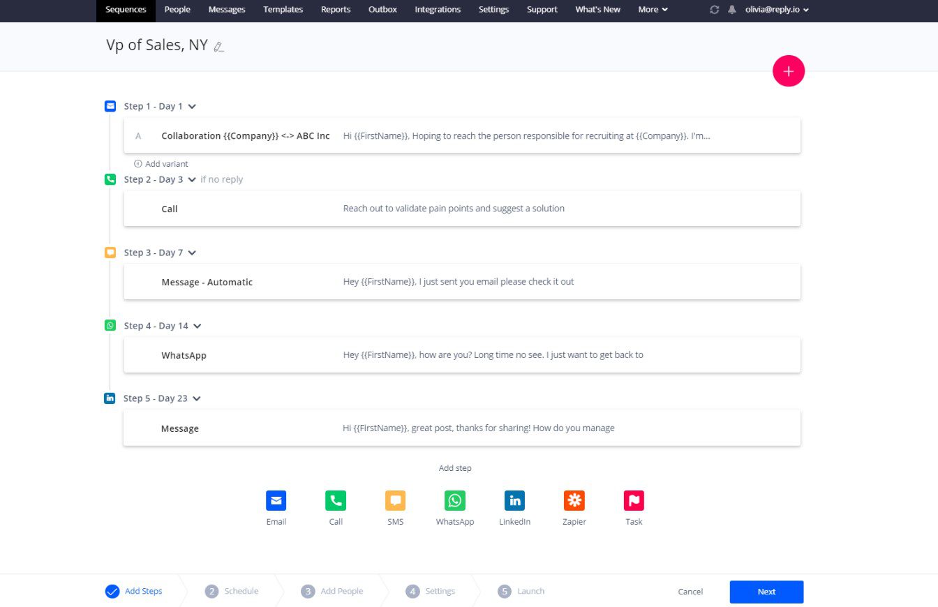 Dashboard in Reply.io
