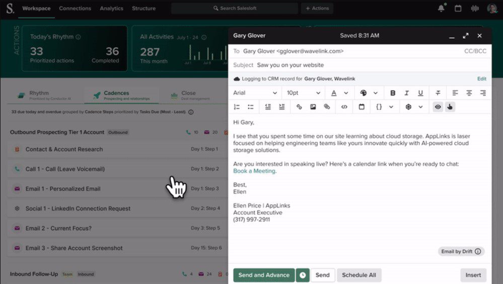 Image of SalesLoft's interface