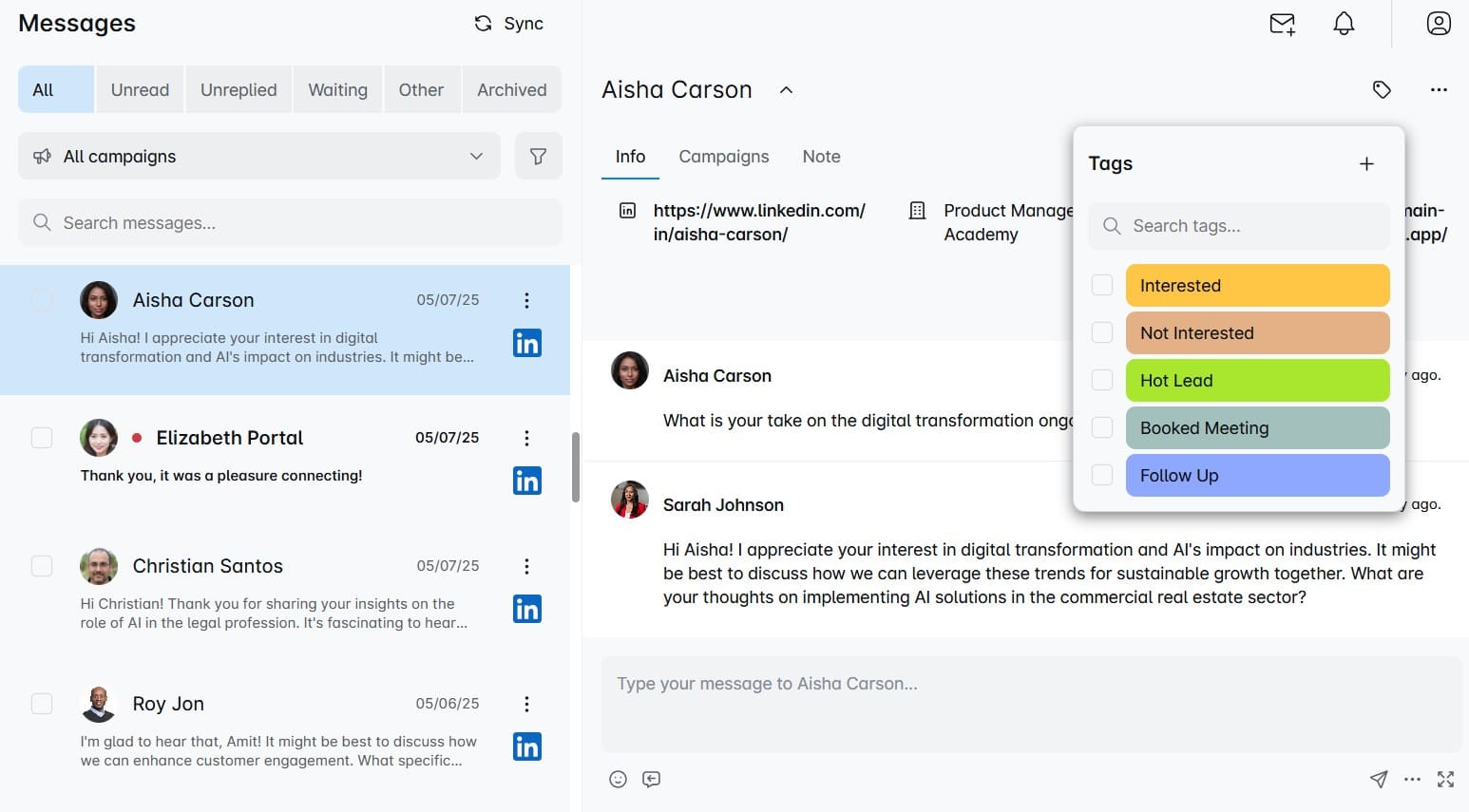 Smart inbox in a sales outreach tool Skylead