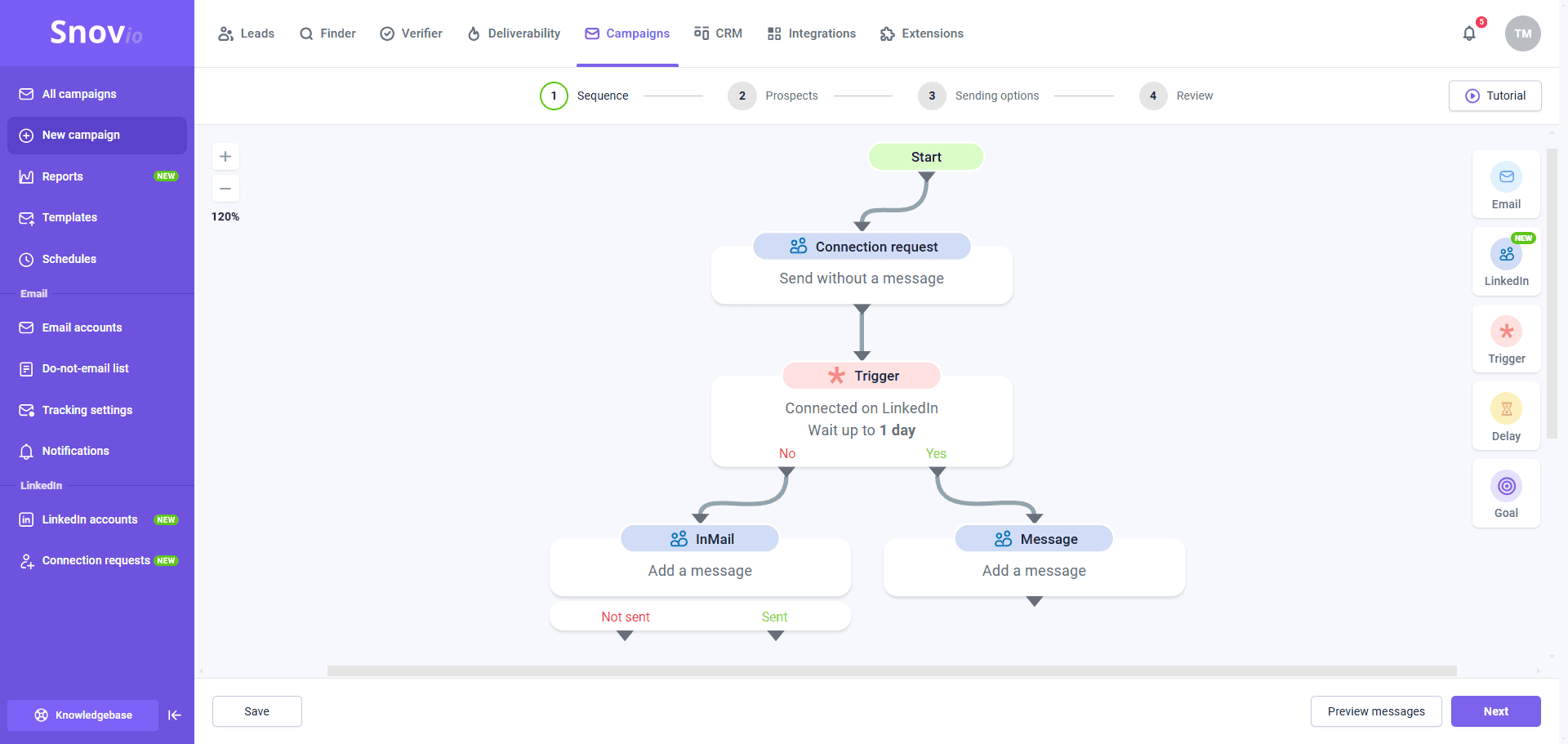 Image of Snov.io's campaign builder page
