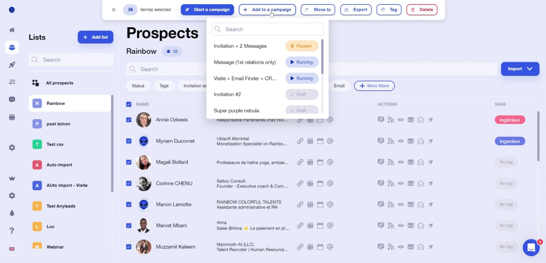 Waalaxy dashboard