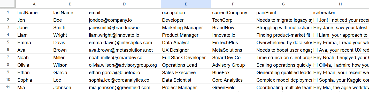 CSV file example