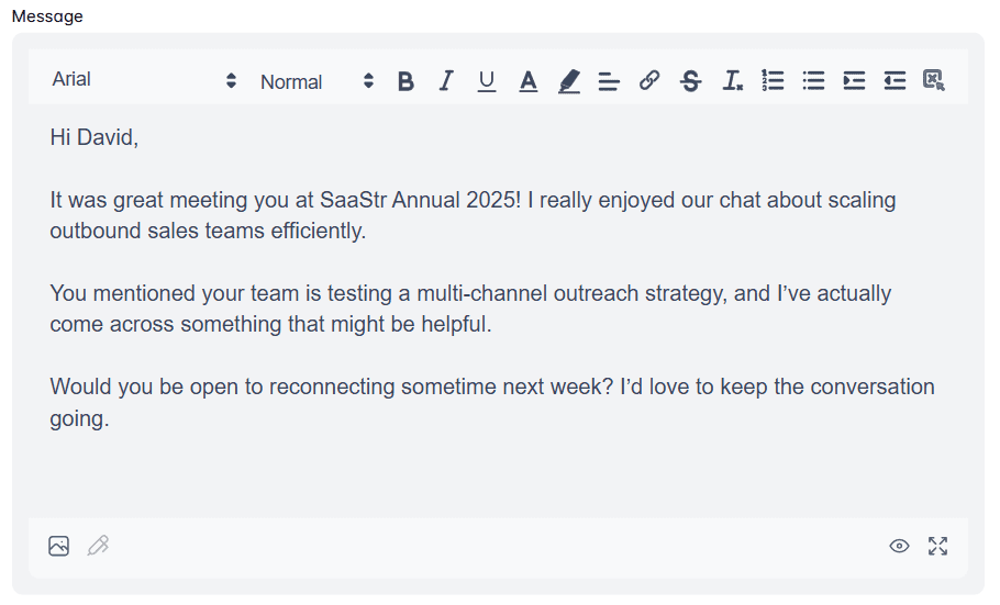 An example of a LinkedIn follow up message after an event