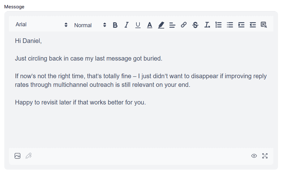 An example of a LinkedIn follow up message after no response