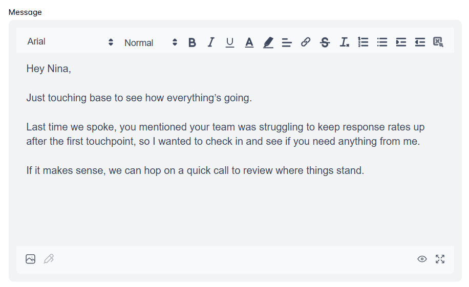 An example of a LinkedIn follow up message to a client