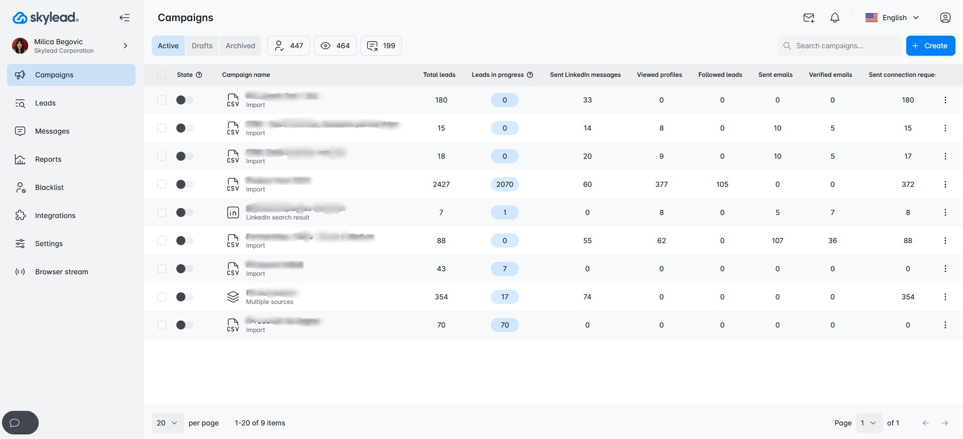 Skylead dashboard