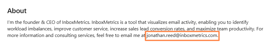 An image showing how to find someone email on LinkedIn through a summary section