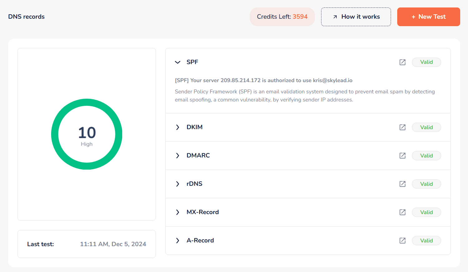 DNS records check in InboxFlare