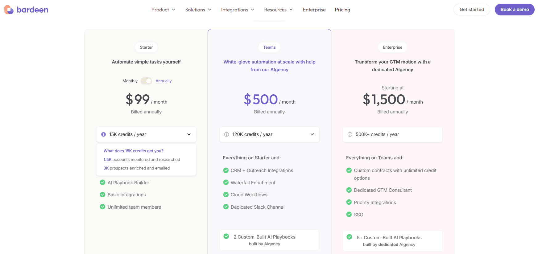 Bardeen pricing page
