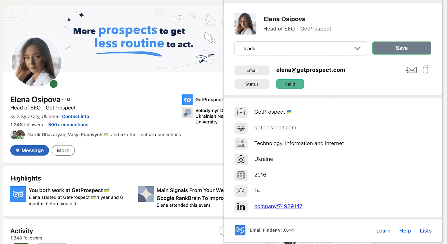 GetProspect Chrome extension overview