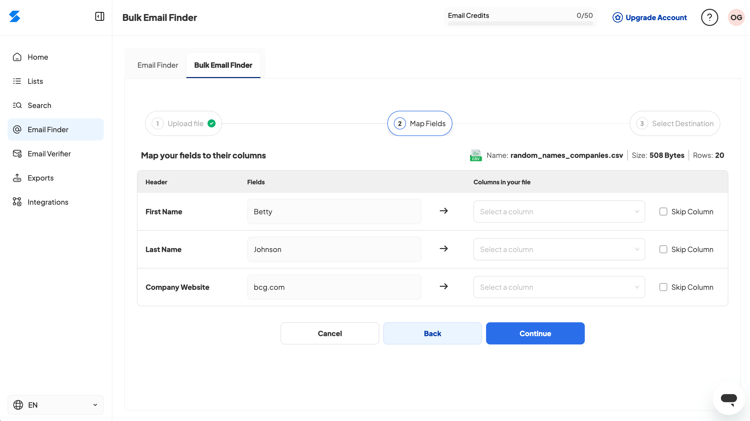 Skrapp user interface