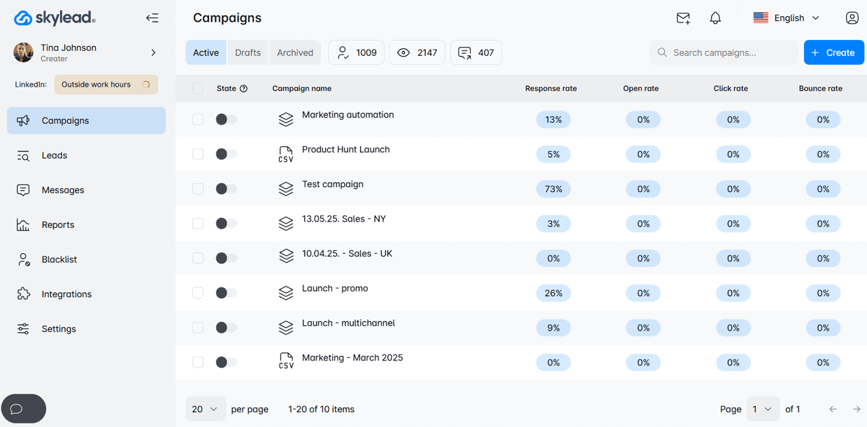 A dashboard of an Evaboot alternative - Skylead