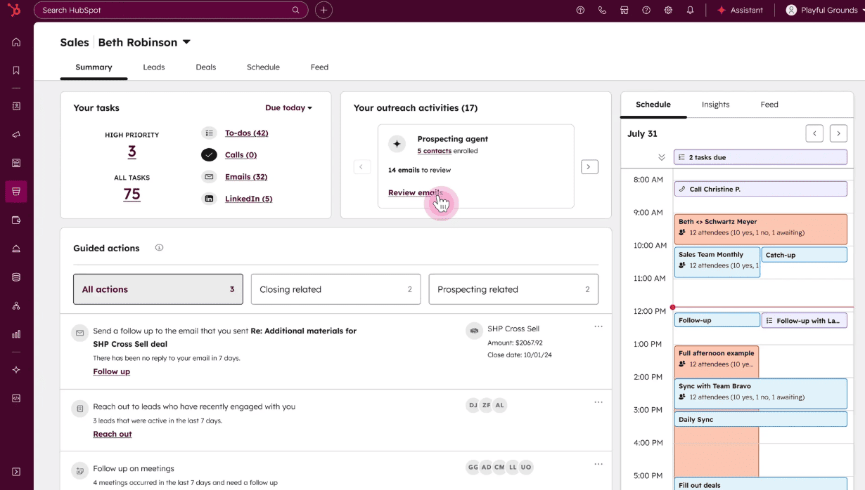 HubSpot Sales Hub user interface