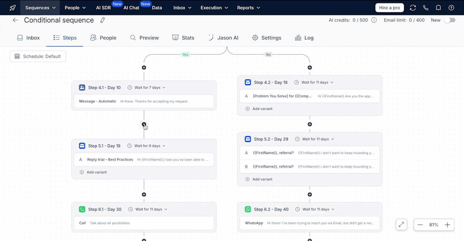 User interface of Reply.io
