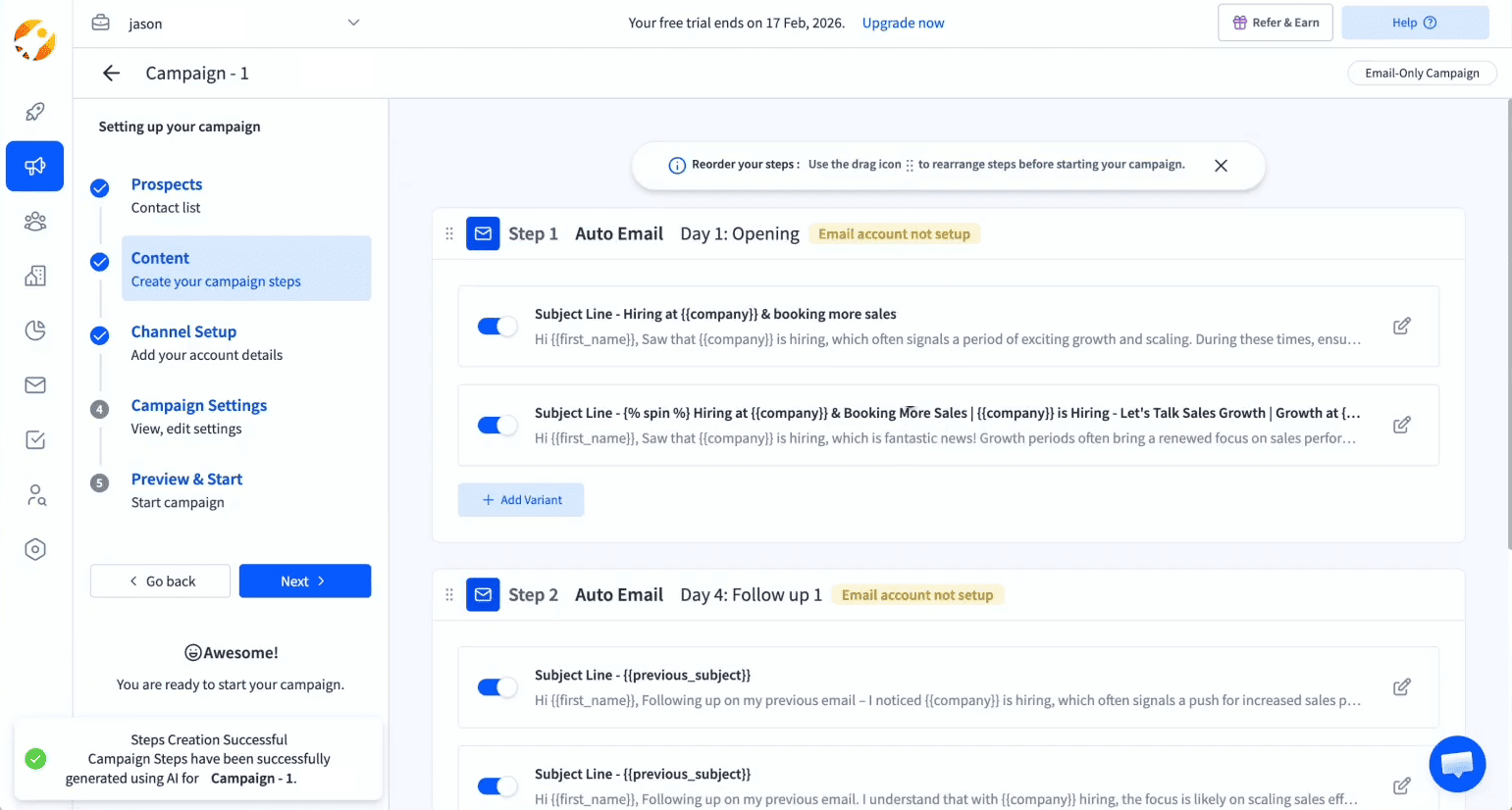 User interface of SmartReach