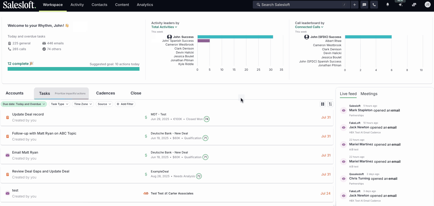 The intreface of one of the top sales engagement platforms, Salesloft