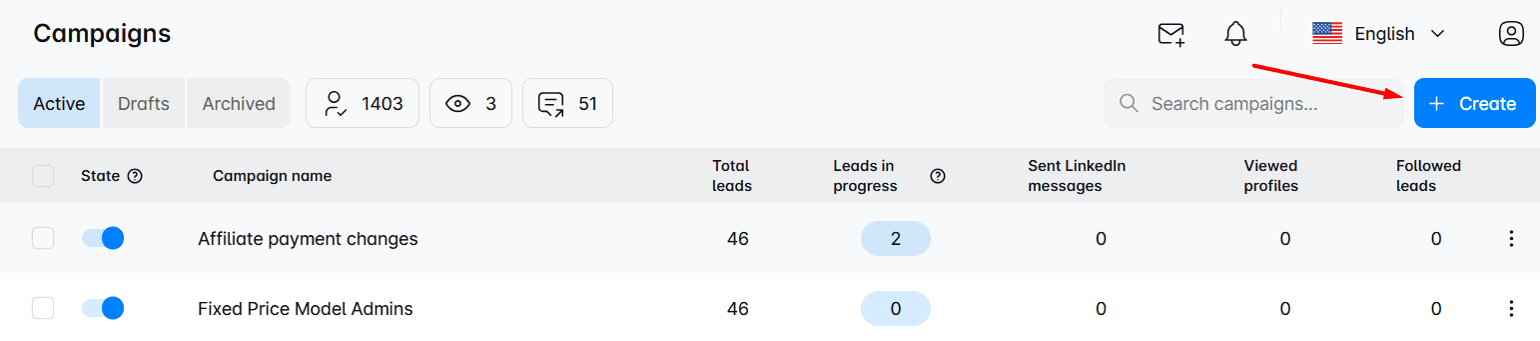Create a targeted outreach campaign button in Skylead