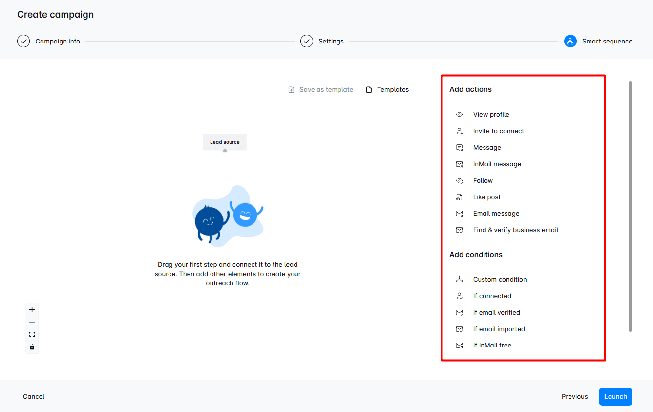 Outreach campaign builder page in Skylead