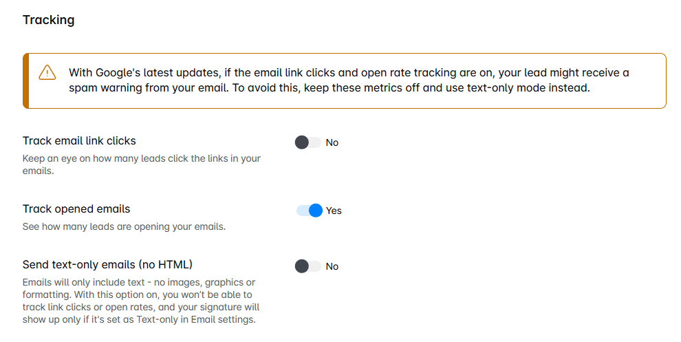 outreach campaign tracking settings