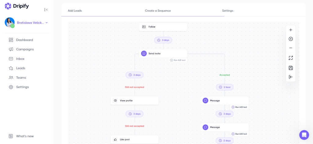 Dripify sequence builder