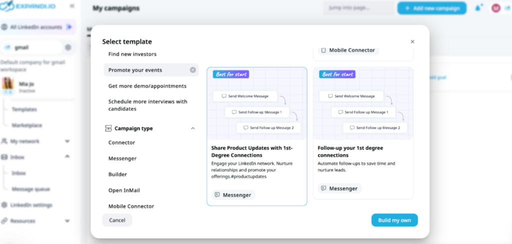 Expandi user interface