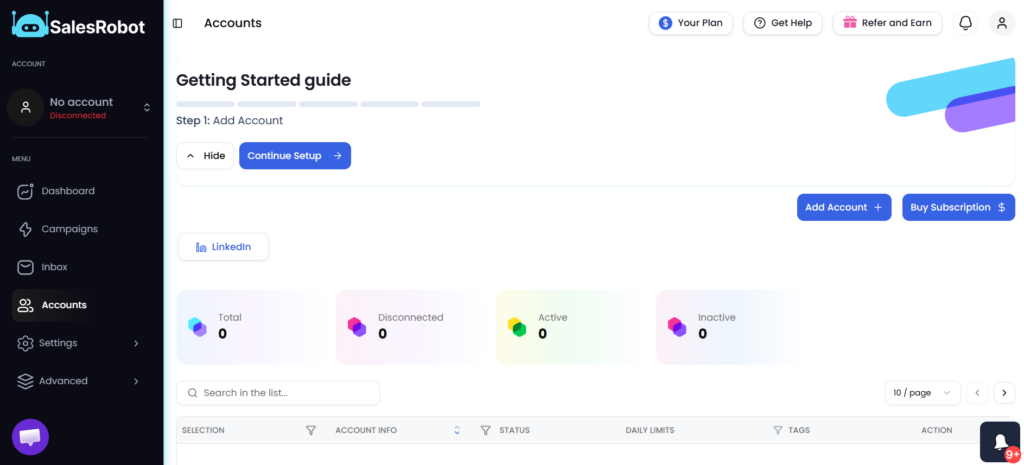 SalesRobot onboarding screen