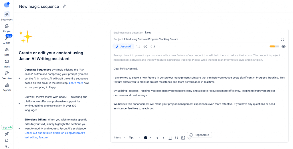 Reply.io Jason AI SDR writing assistant